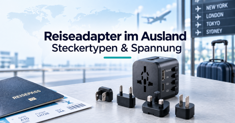 Reiseadapter im Ausland mit verschiedenen Steckertypen