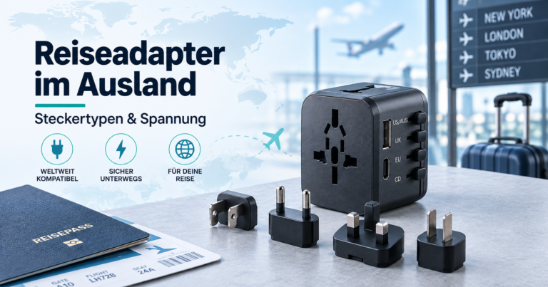 Reiseadapter im Ausland mit verschiedenen Steckertypen